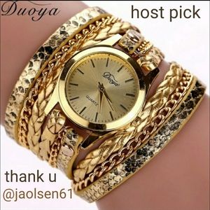 Duoya Faux Leather Wrap Wrist Watch Gold       ☆